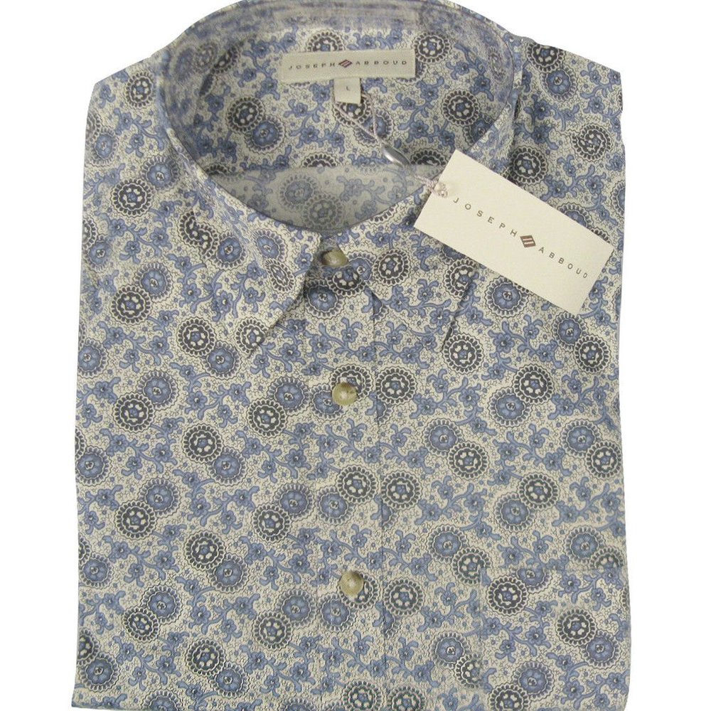 NEW Joseph Abboud Button Front Shirt! L XL  Blue White Tan  Paisley  Roomy Fit